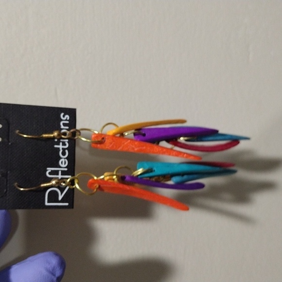 Women's  Gold tone Colorful Spikes Cluster Fringe Design Drop Dangle Earrings #1 - Picture 3 of 5